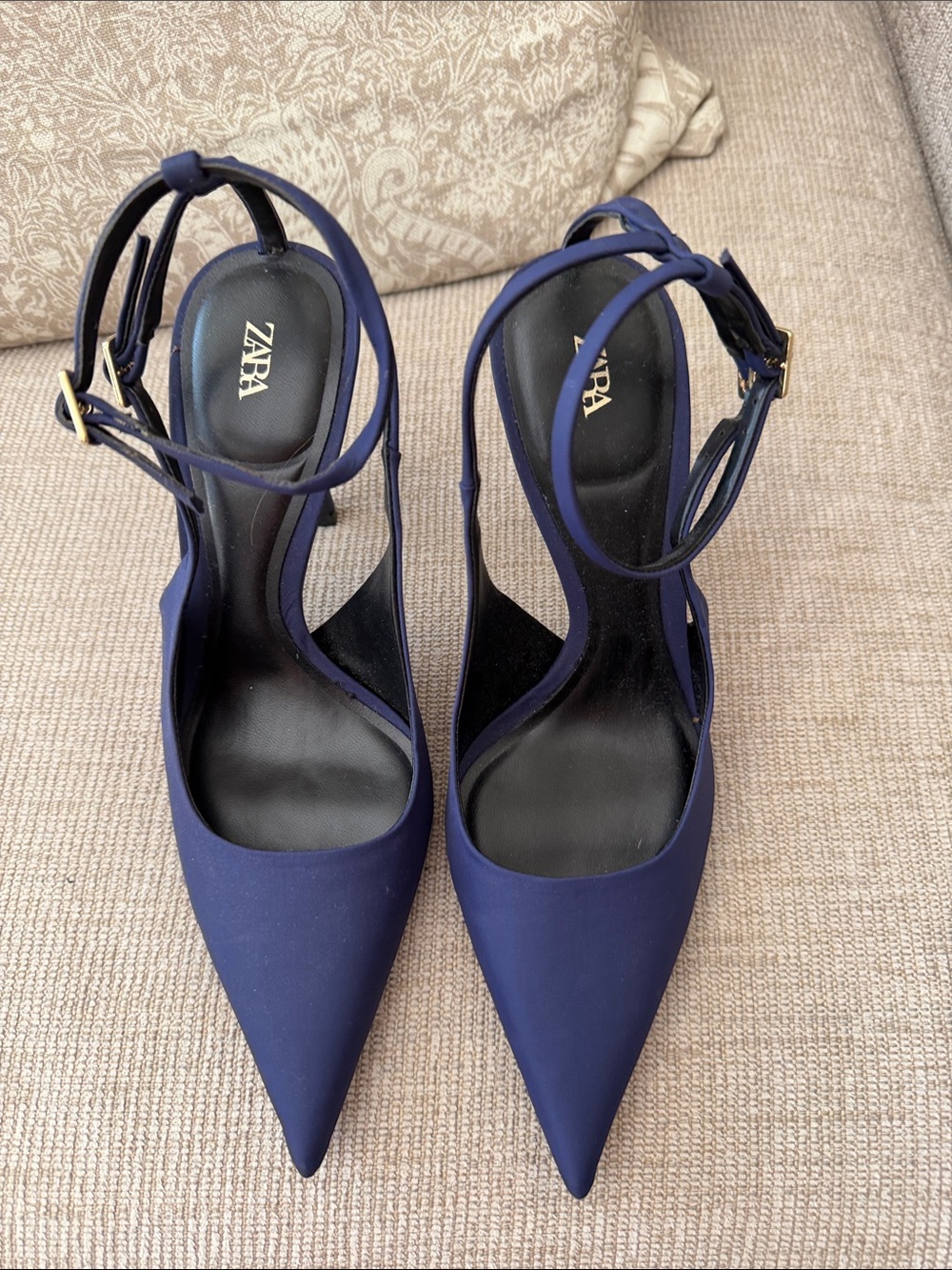 Zara Dark Blue Pointed Toe Ankle-Strap Heels -NWOT